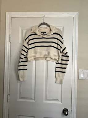Kendall & Kylie PacSun Striped Cropped Collared Knit Sweater